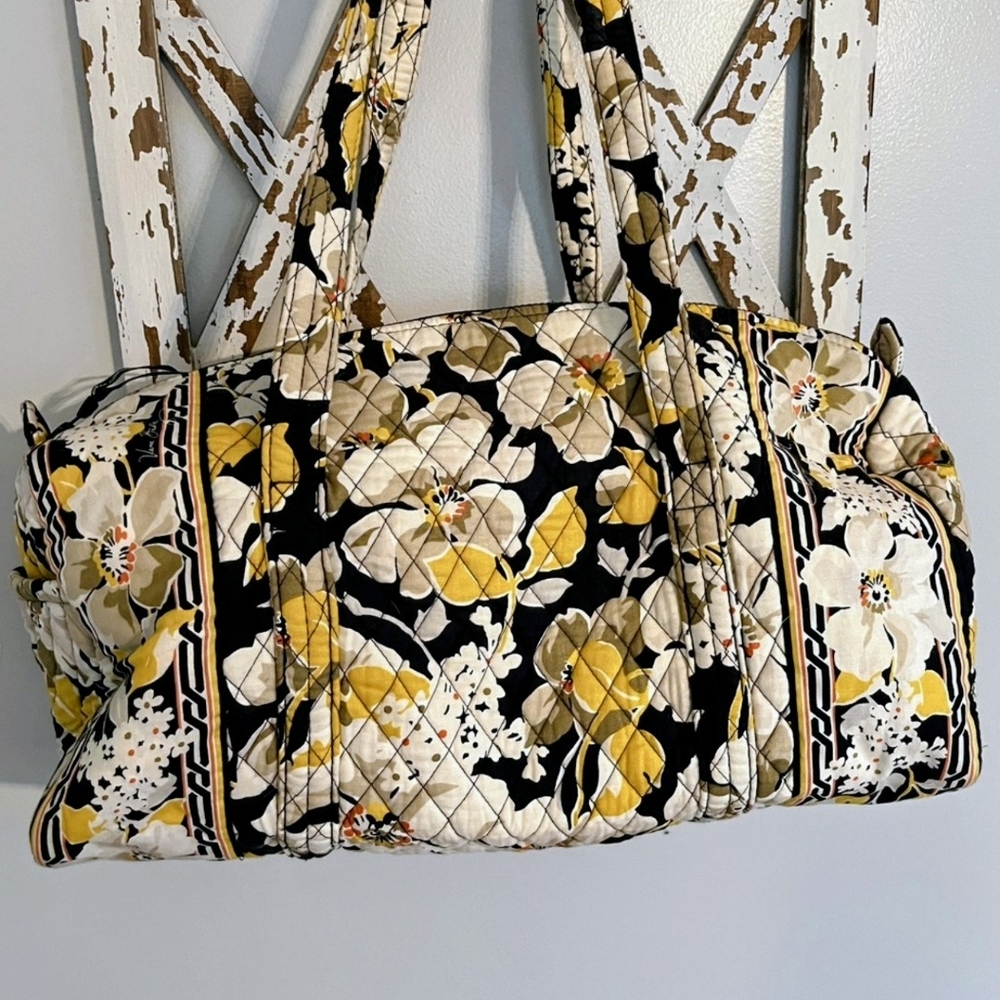 Vera Bradley Dogwood Holiday Retired Duffle/travel Black and Yellow Floral  Bag